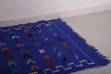 Blue handwoven berber Moroccan carpet - 3.2 FT X 4.7 FT
