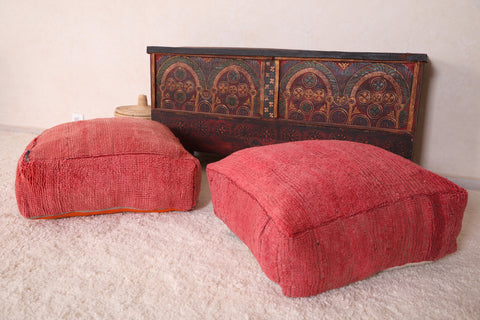 Two Moroccan berber handmade Kilim rug red Pouf