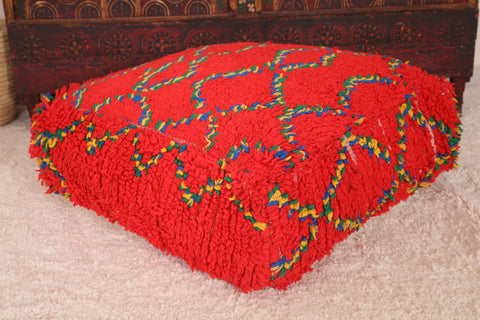 Red handmade woven moroccan berber rug pouf