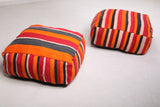 Two Moroccan handwoven berber kilim rug poufs