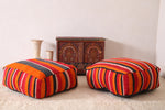 Two Moroccan handwoven berber kilim rug poufs