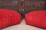 Two moroccan handwoven berber kilim red rug poufs