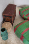 Two Moroccan kilim woven berber handmade green poufs