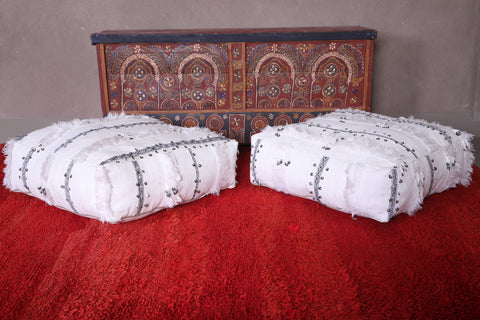 Two Moroccan kilim berber handmade rug poufs