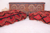 Two berber handmade moroccan red rug long poufs