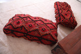 Two berber handmade moroccan red rug long poufs