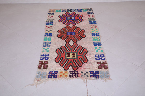 Vintage colorful handmade runner rug – 2.7 x 5.9 FT, unique geometric design