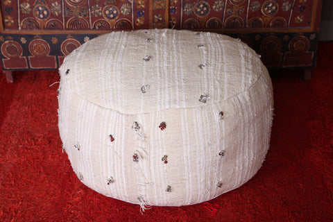 Round moroccan round berber kilim rug pouf