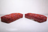 Two long moroccan handmade rug red poufs ottoman