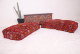 Two long moroccan handmade rug red poufs ottoman