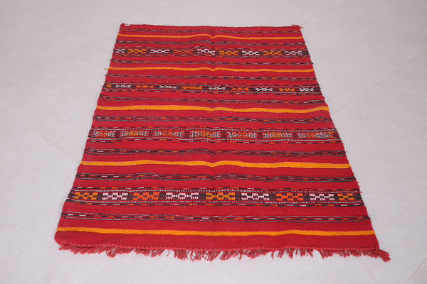 Red Moroccan kilim rug – 2.9 FT X 5 FT | Handwoven berber design