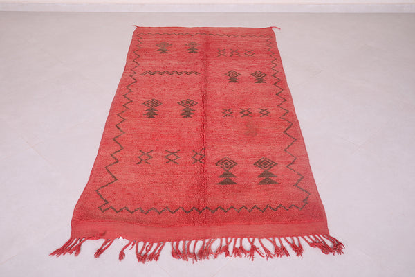 Red Runner berber moroccan rug 3.5 FT X 7.1 FT
