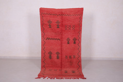 Red Runner berber moroccan rug 3.5 FT X 7.1 FT