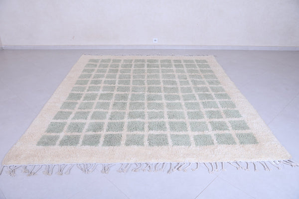 Green checkered creamy custom Moroccan rug – Handmade & elegant