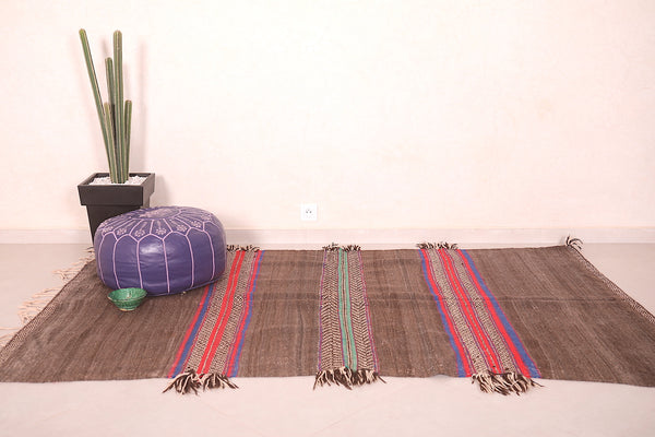 Authentic Moroccan brown rug – 4.5 FT x 7.7 FT | Handwoven with colorful accents
