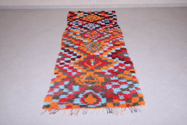 Vintage handmade colorful runner rug 3.4 FT X 9.3 FT