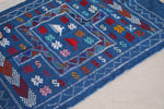 Handmade Moroccan rug blue 3.2 FT X 4.7 FT