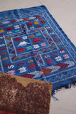 Handmade Moroccan rug blue 3.2 FT X 4.7 FT