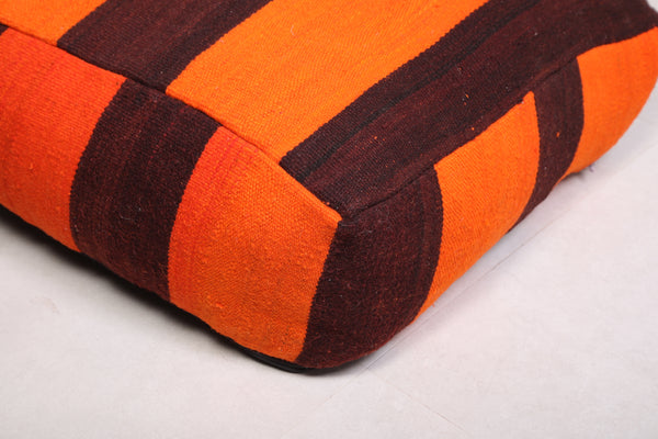 Moroccan handmade berber kilim orange rug pouf – Artisan woven pouf