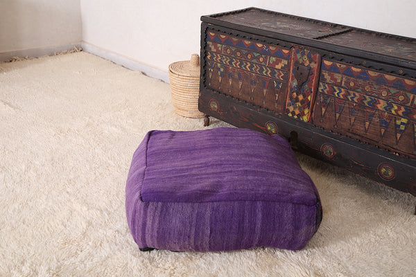 Moroccan handwoven kilim handmade rug purple pouf – Vibrant berber ottoman