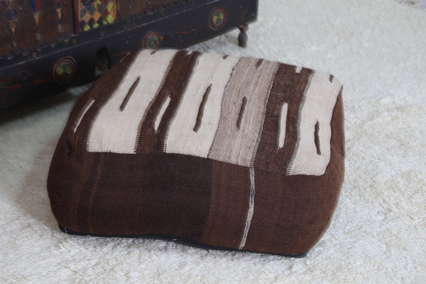 Moroccan handmade berber rug brown pouf – Traditional Moroccan ottoman