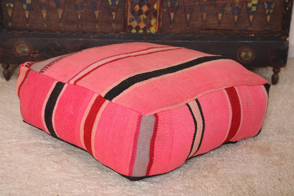 Pink moroccan handmade berber kilim rug pouf