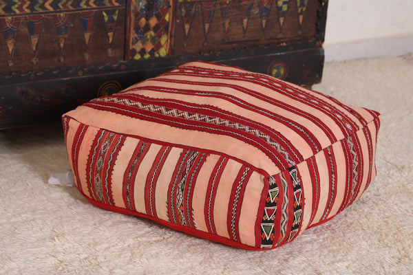 Berber Handwoven Kilim Moroccan Rug Pouf - Elegant Striped Floor Cushion