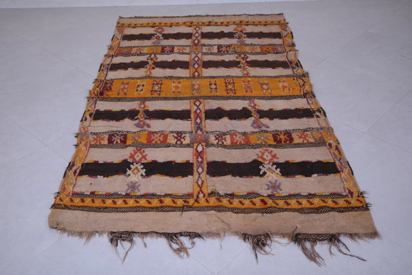 Vintage Moroccan Handwoven Kilim 4.4 FT x 7.5 FT – Traditional Wool Rug