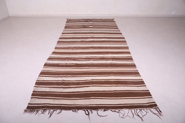 Hand-woven Moroccan rug – 5.1 FT X 12.4 FT | Brown & cream striped berber carpet
