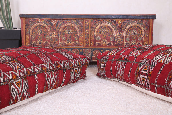Set of two Moroccan handmade berber long pouf ottomans – Traditional rug design
