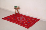 Red flatwoven handmade Moroccan rug - 3.2 FT X 4.6 FT