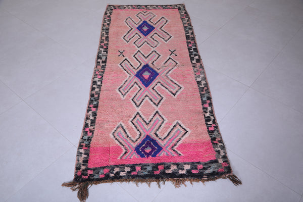 Pink handmade Moroccan runner rug – 2.9 x 6.8 FT, vibrant geometric design