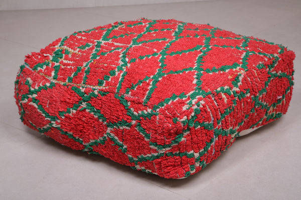 Red handmade berber azilal rug pouf – Vibrant Moroccan accent piece
