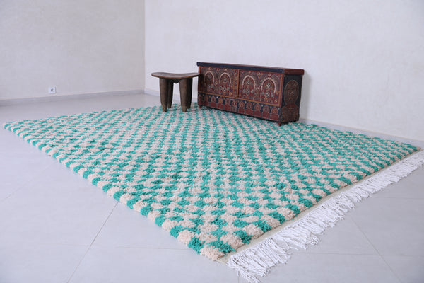 Moroccan Checkered rug, Green and white handmade carpet - Custom Rug