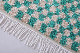 Moroccan Checkered rug, Green and white handmade carpet - Custom Rug