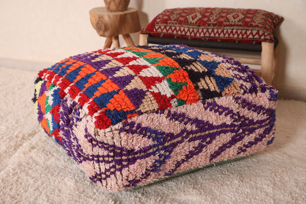 Colorful Berber Handmade Old Rug Pouf – Vintage Moroccan Accent Pouf