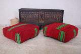 Two Berber Moroccan Red kilim flatwoven red poufs