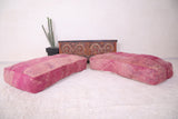 Two kilim berber moroccan handmade pink old rug poufs