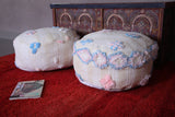 Two Handwoven berber moroccan round poufs