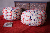 Two Moroccan handmade berber kilim rug poufs