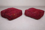 Two red handmade moroccan berber azilal red poufs