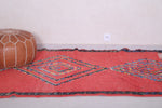 Red handmade berber Moroccan Rug 4.1 FT X 7.4 FT