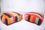 Two Moroccan colorful berber kilim rug woven poufs