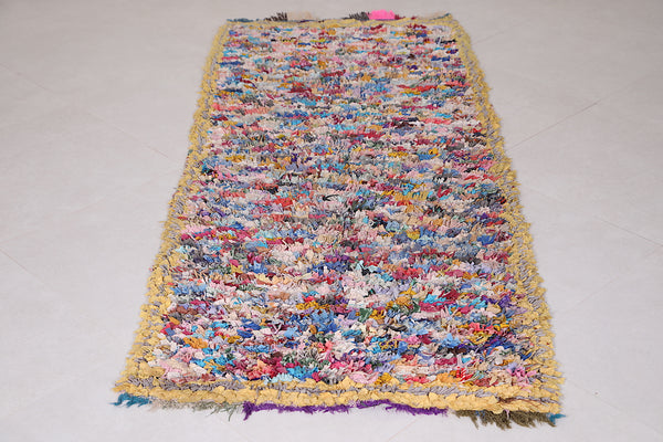 Moroccan boucherouite entryway carpet - 3 FT X 7.2 FT | Handmade recycled fabric rug