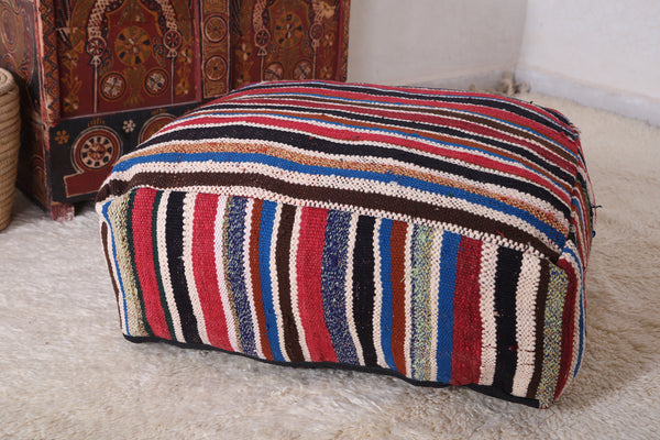Moroccan berber colorful handmade kilim rug pouf – Vibrant ottoman