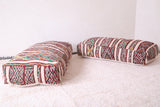 Two moroccan poufs berber ottoman handmade rug