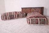 Two moroccan poufs berber ottoman handmade rug