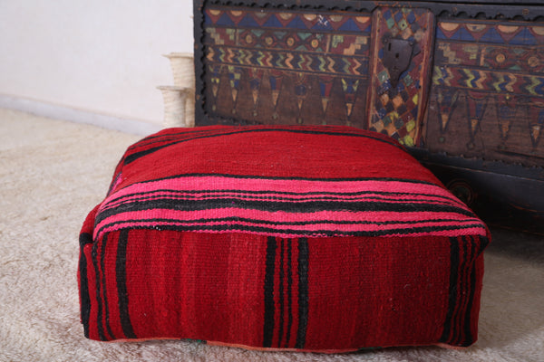 Berber Moroccan old kilim handwoven red pouf - Traditional floor cushion