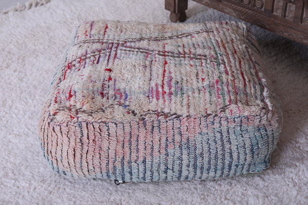 Moroccan berber azilal handmade old rug pouf | Vintage geometric design