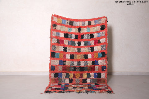 Square colorful moroccan handmade rug - 3.4 FT X 5.5 FT